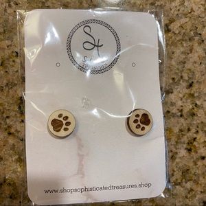 Wooden Laser Cut Paw Earrings
